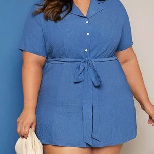 Plus Size Single Breasted Belted Shirt Dress